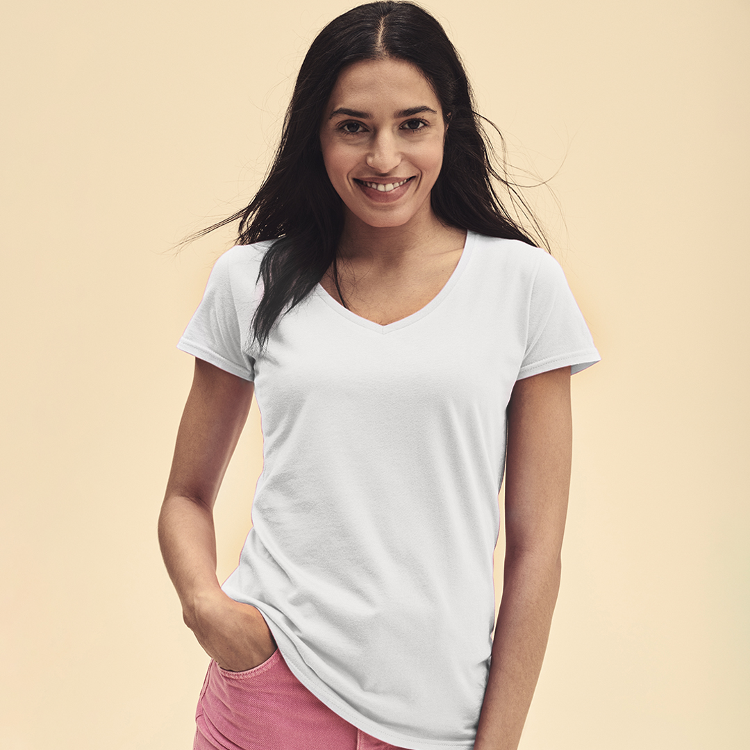 Camiseta Mujer Blanca Iconic V-N personalizado para empresas